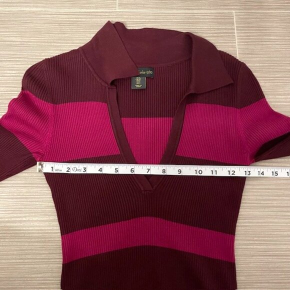 House of Harlow 1960 Ribbed Striped Colorblock Collared V-Neck Sweater Small - Picture 11 of 12